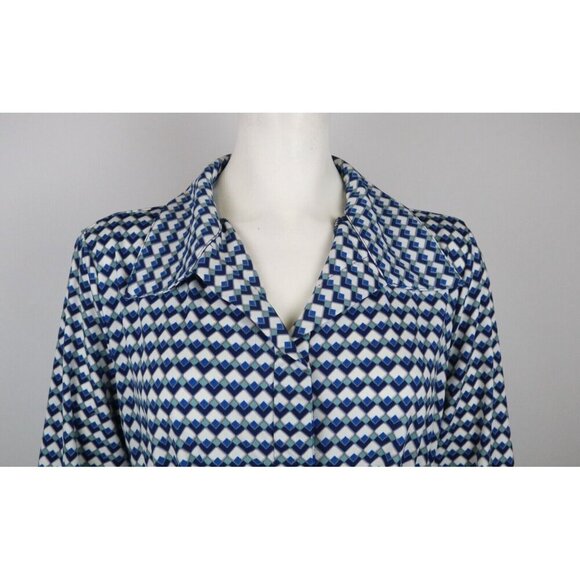 MAX EDITION - WOMEN'S BLUE PRINT BELTED SHIRT DRESS - SIZE PM - Picture 3 of 6